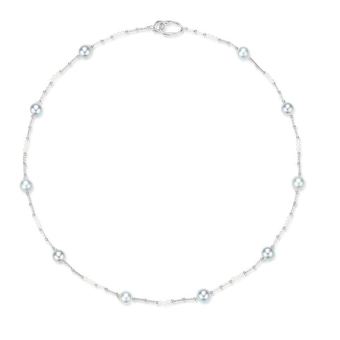 Silver Blue Seawater Tin Cup Beaded Pearl Necklace - House Of Pearls